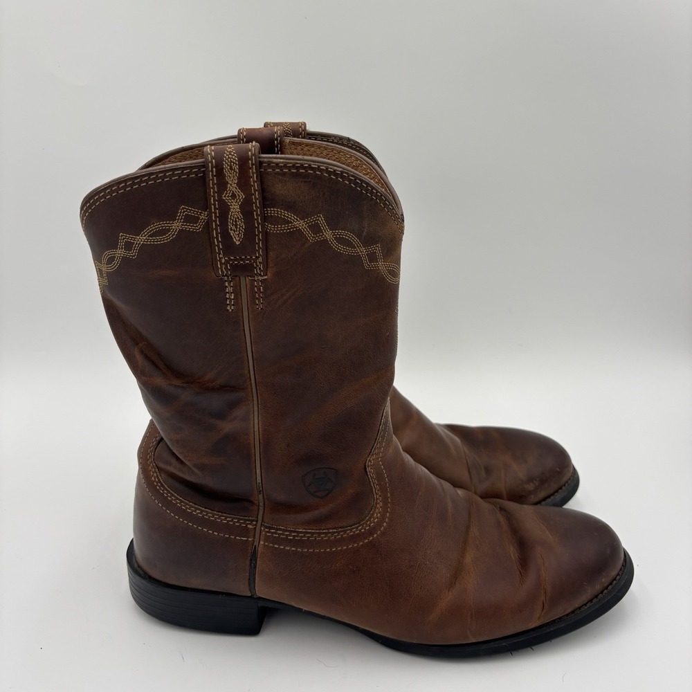 Ariat Heritage Roper Boots Brown 4 Row Stitch Full Grain Western Mens Size 12 EE